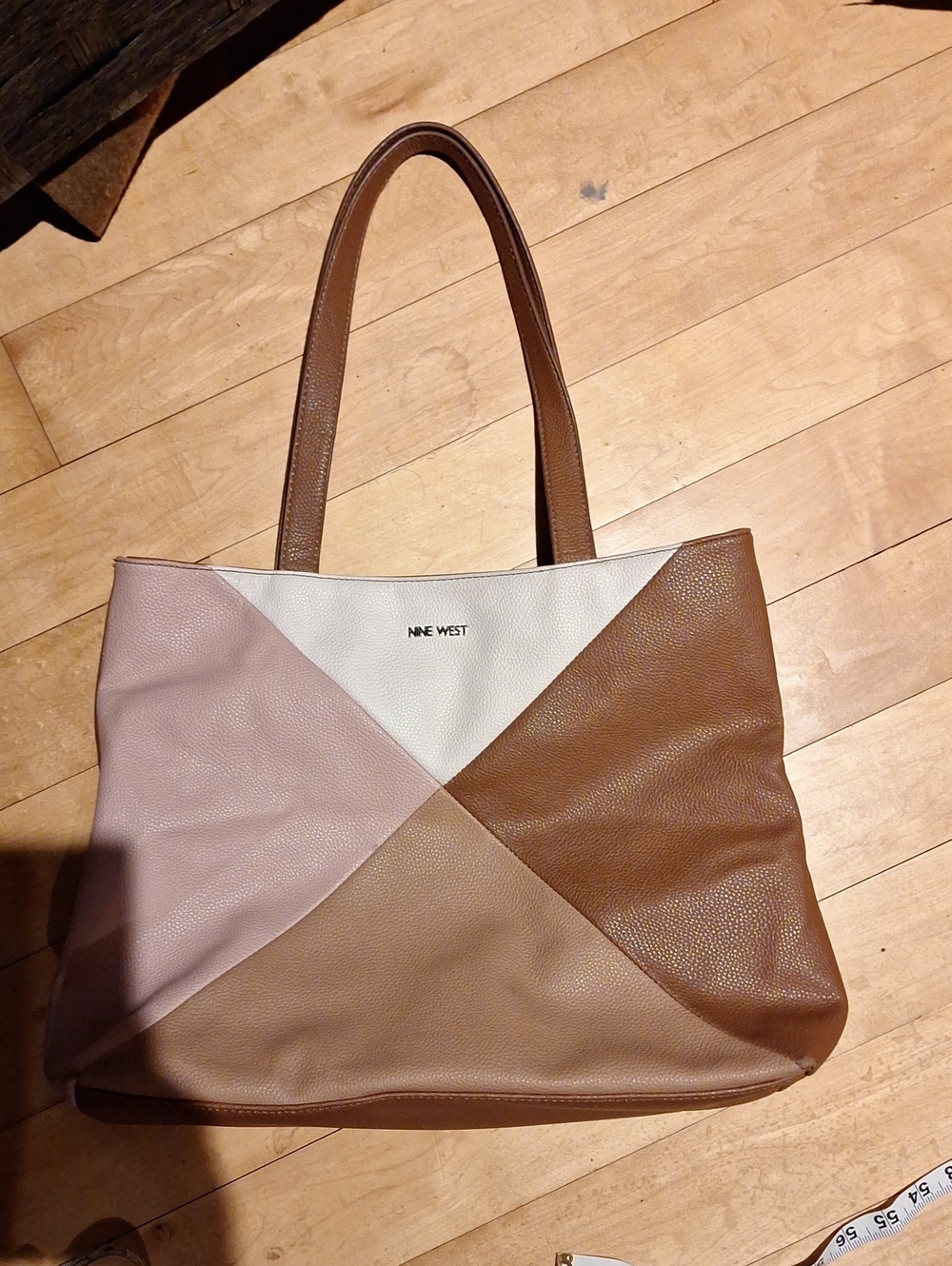 Nine West Tri-Color Panel Leather Tote in Pink, White & Brown